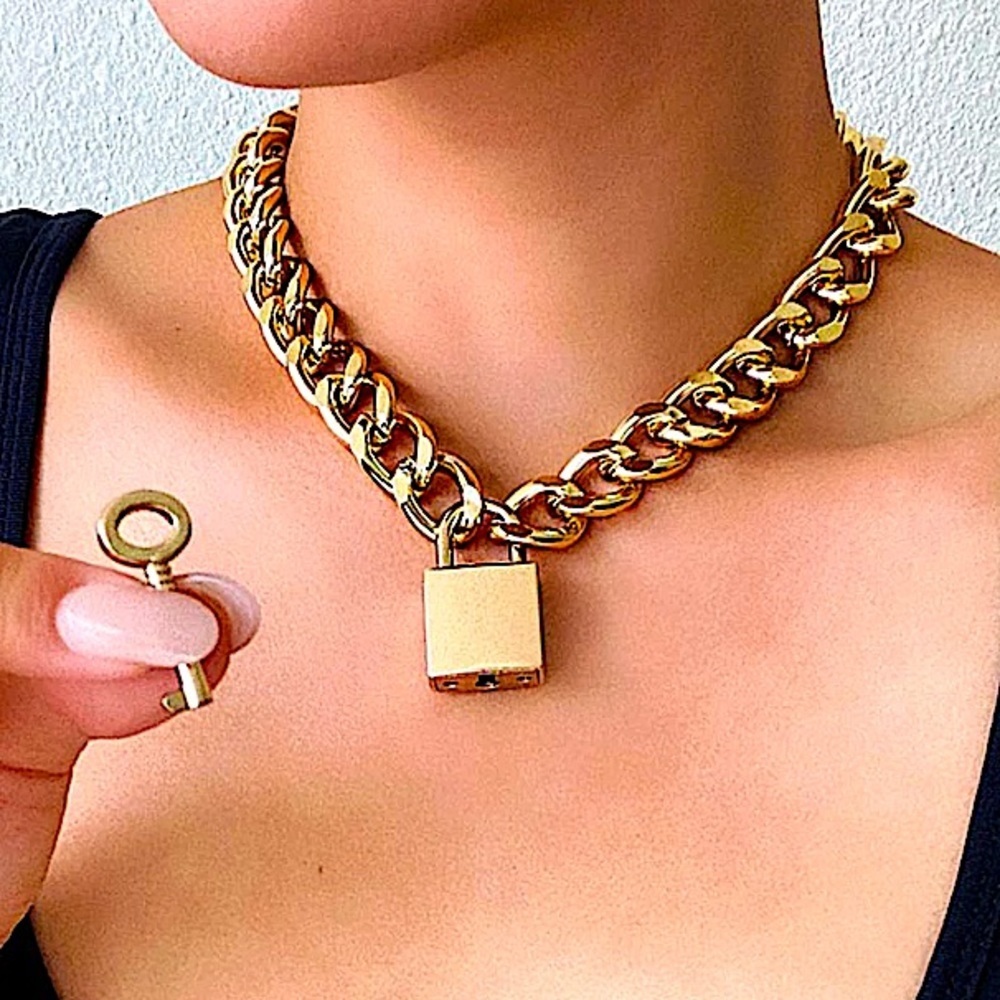 Gold Lock & Key Cuban Chain Link Punk Choker
